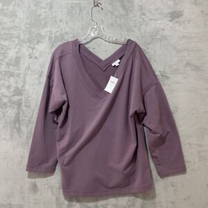 NEW J Jill L Women's Sz 2X Purple Deep V Neck Tunic Sweater Long Sleeve $89